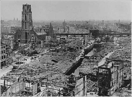 View of Rotterdam after German bombing during the Western Campaign in May 1940